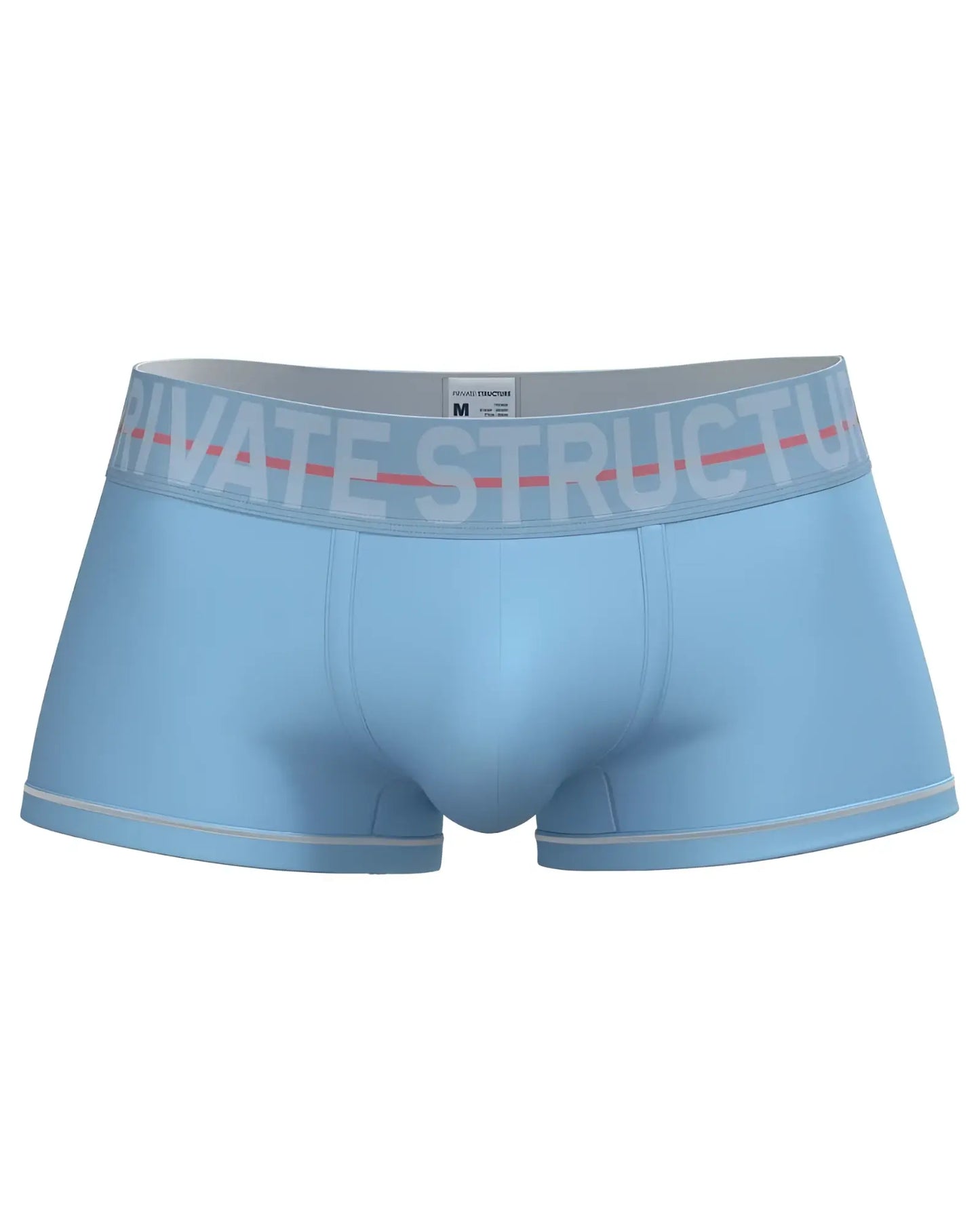 Light blue private structure moux4103 mo lite mid waist trunk briefs with gray waistband and white logo lettering