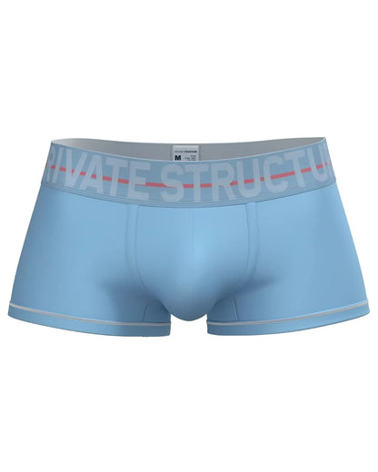 Light blue private structure moux4103 mo lite mid waist trunk briefs with gray waistband and white logo lettering