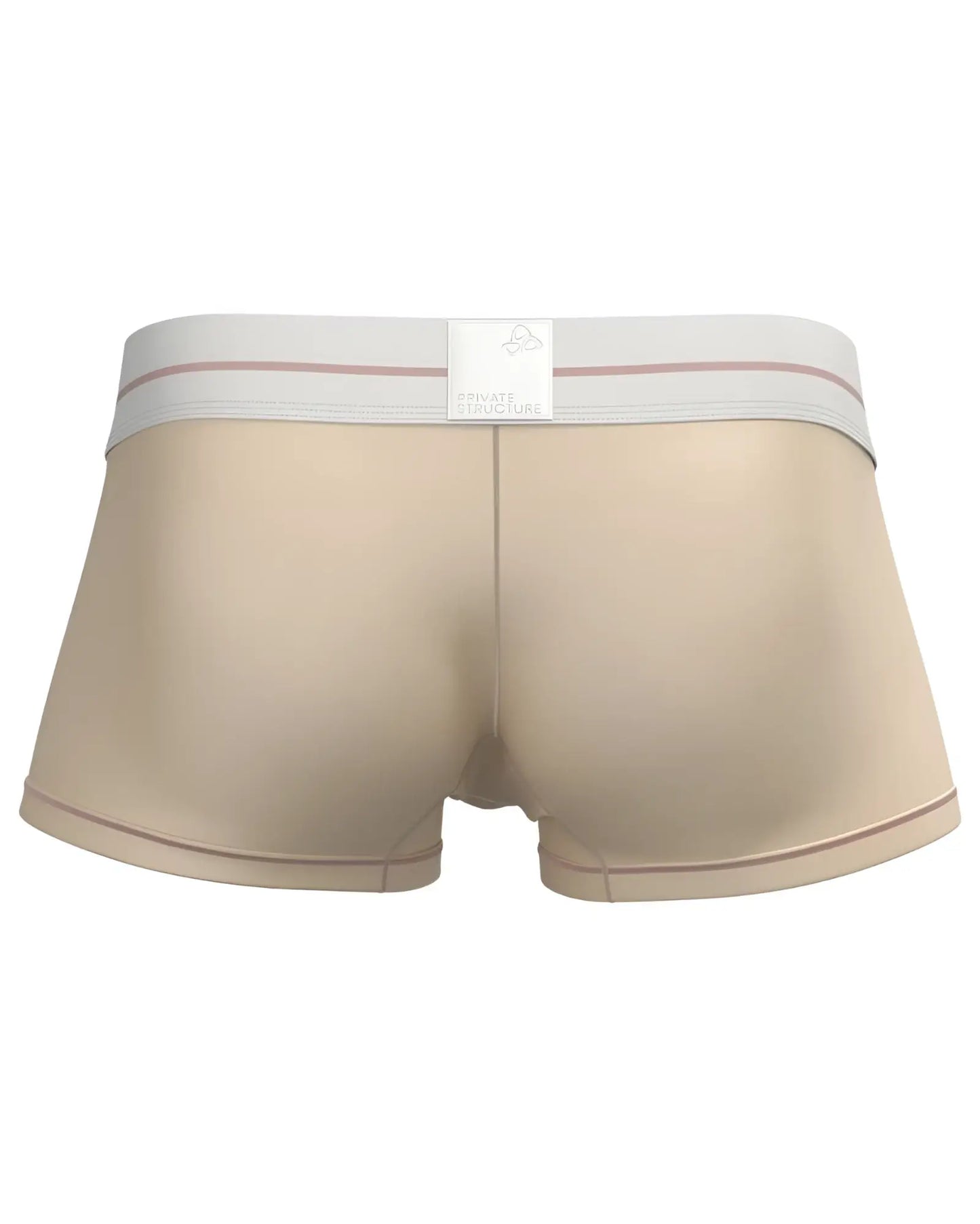 Private Structure MOUX4103 mo lite mid waist trunk beige boxer briefs with white waistband and pink stripes front view