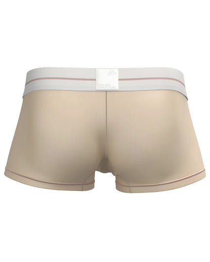 Private Structure MOUX4103 mo lite mid waist trunk beige boxer briefs with white waistband and pink stripes front view