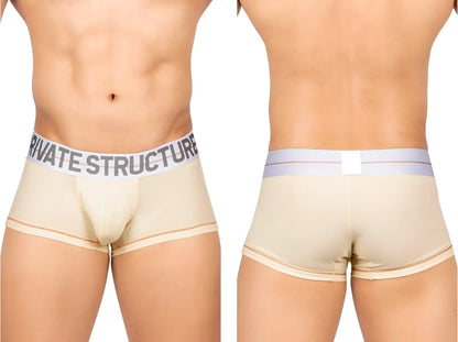Beige private structure moux4103 mo lite mid waist trunk with gray and white elastic waistband for men