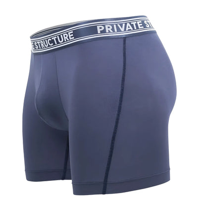 Private structure pb ut4380 bamboo mid waist boxer briefs in citadel blue with white and black branded elastic waistband