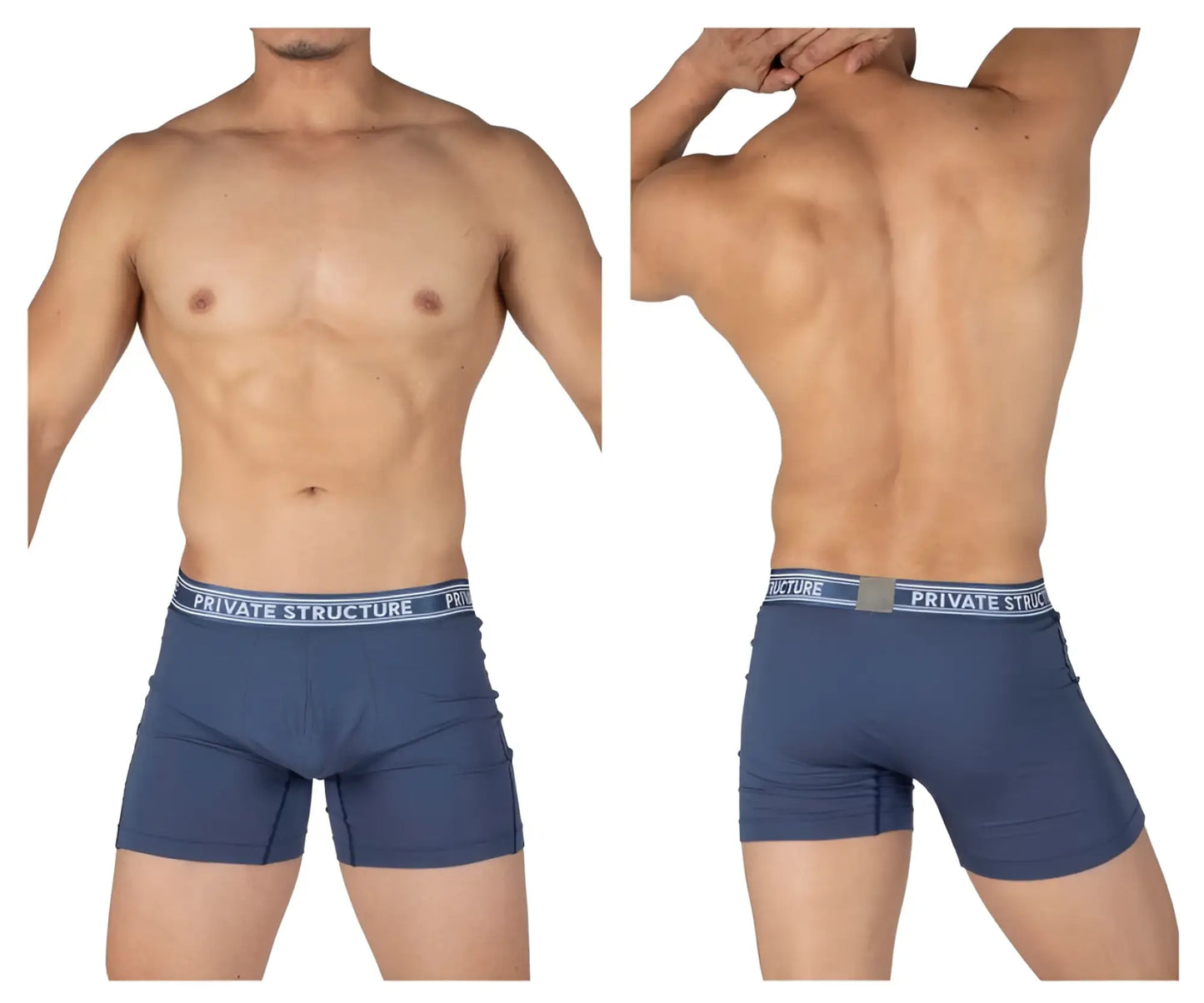 Navy blue private structure bamboo mid waist boxer briefs with white and gray waistband in citadel blue color