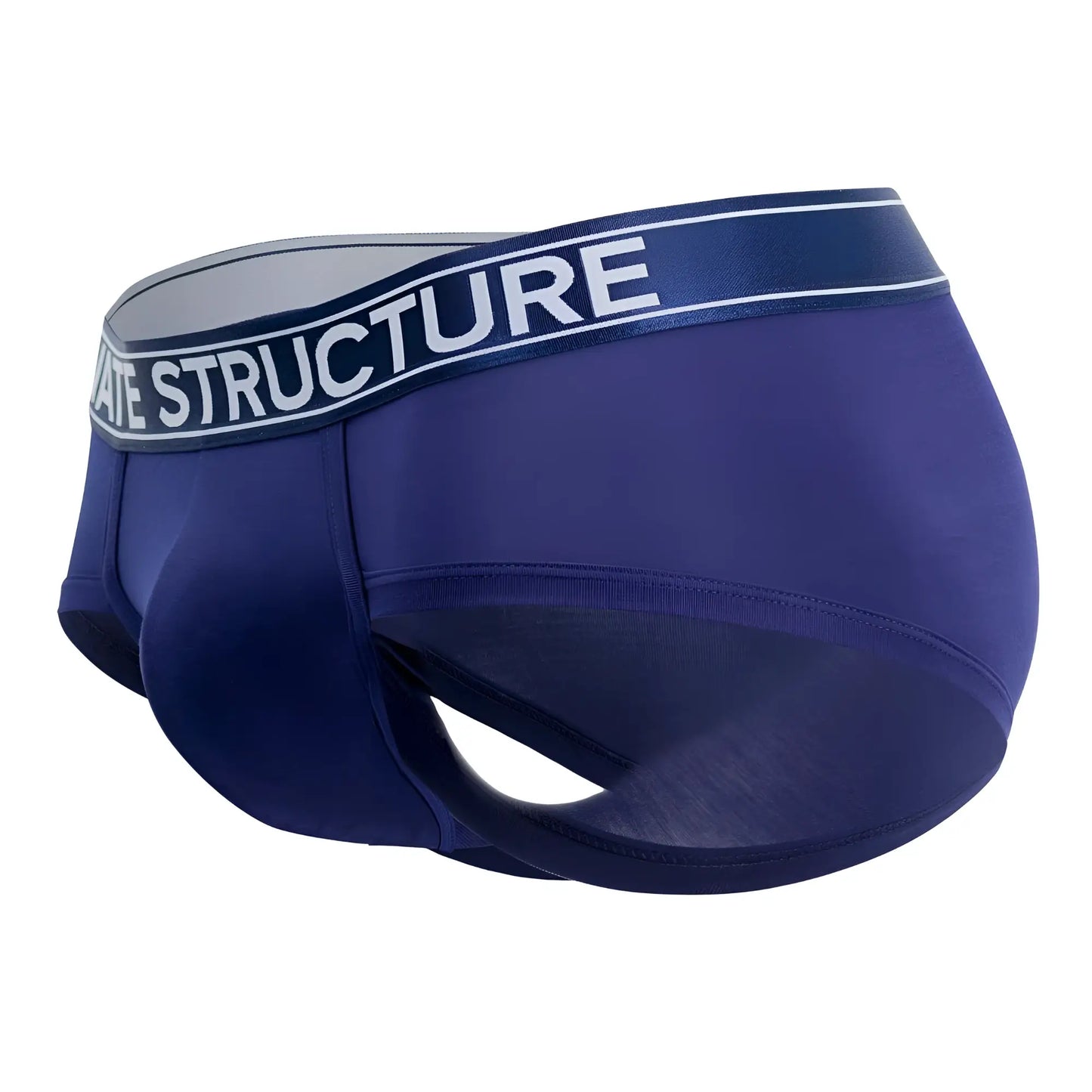 Navy blue private structure pbu3748 platinum bamboo briefs with dark waistband and white structure lettering