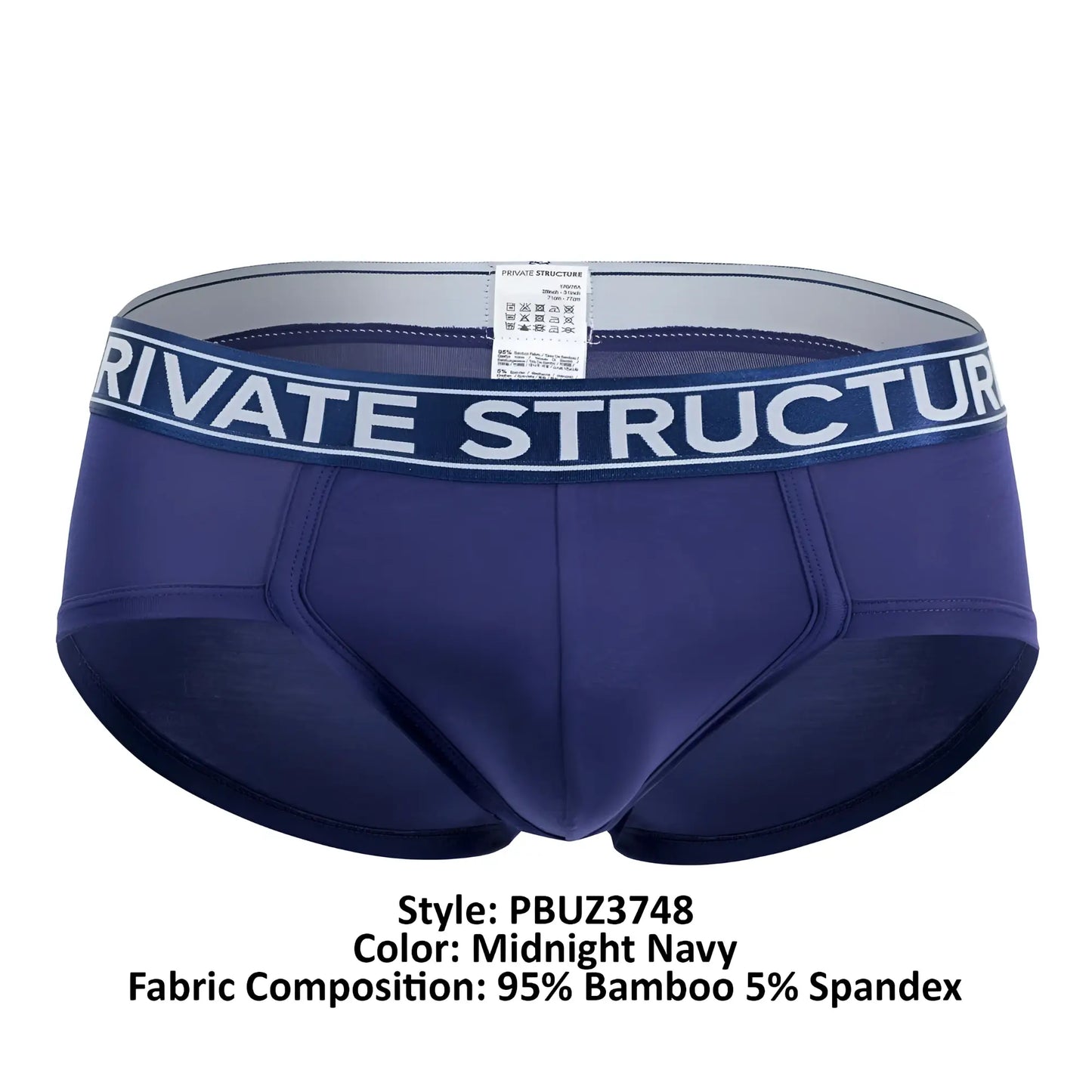 Midnight navy men’s briefs with white private structure waistband made from 95% bamboo 5% spandex