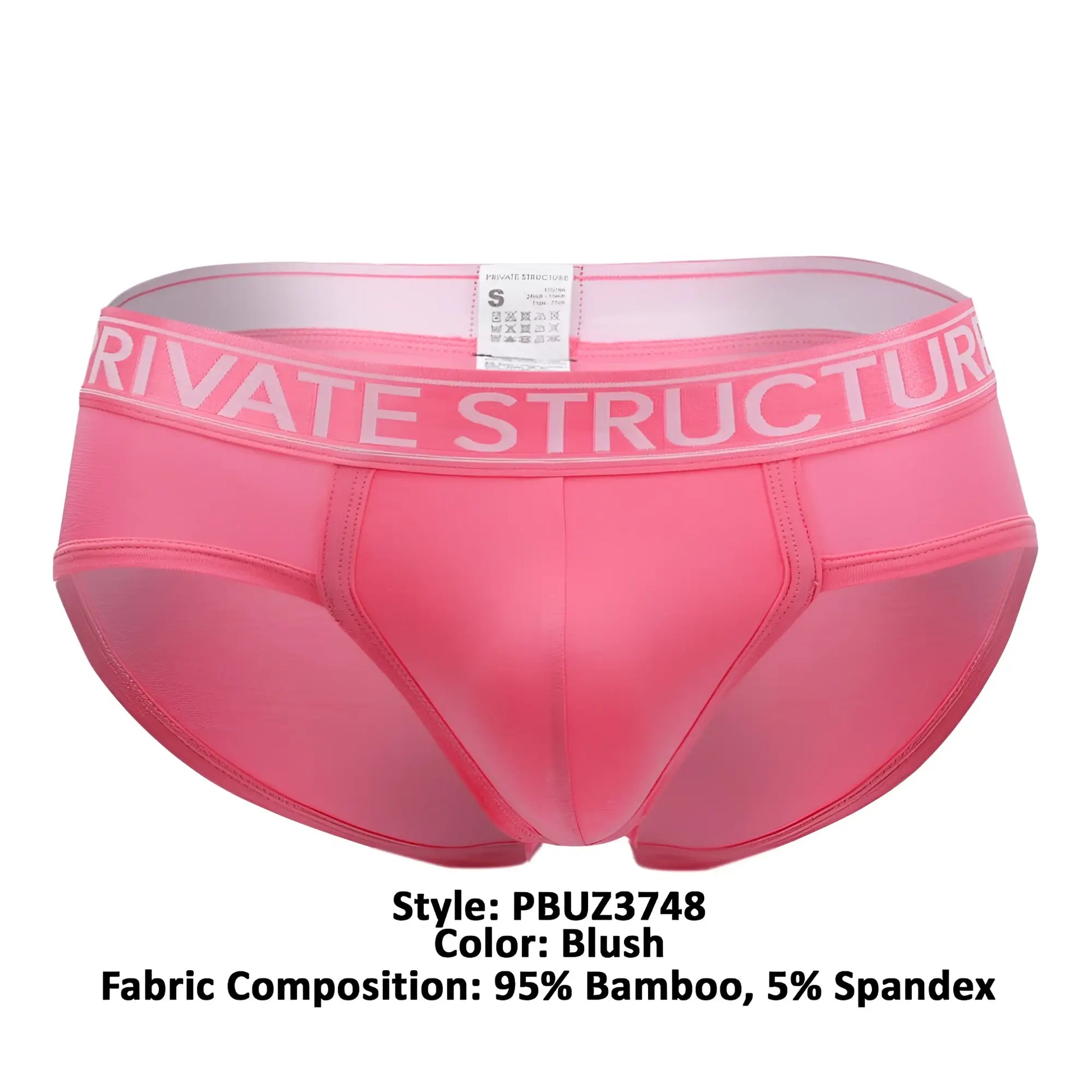 Pink blush private structure platinum bamboo contour men’s briefs with white waistband made of 95% bamboo 5% spandex