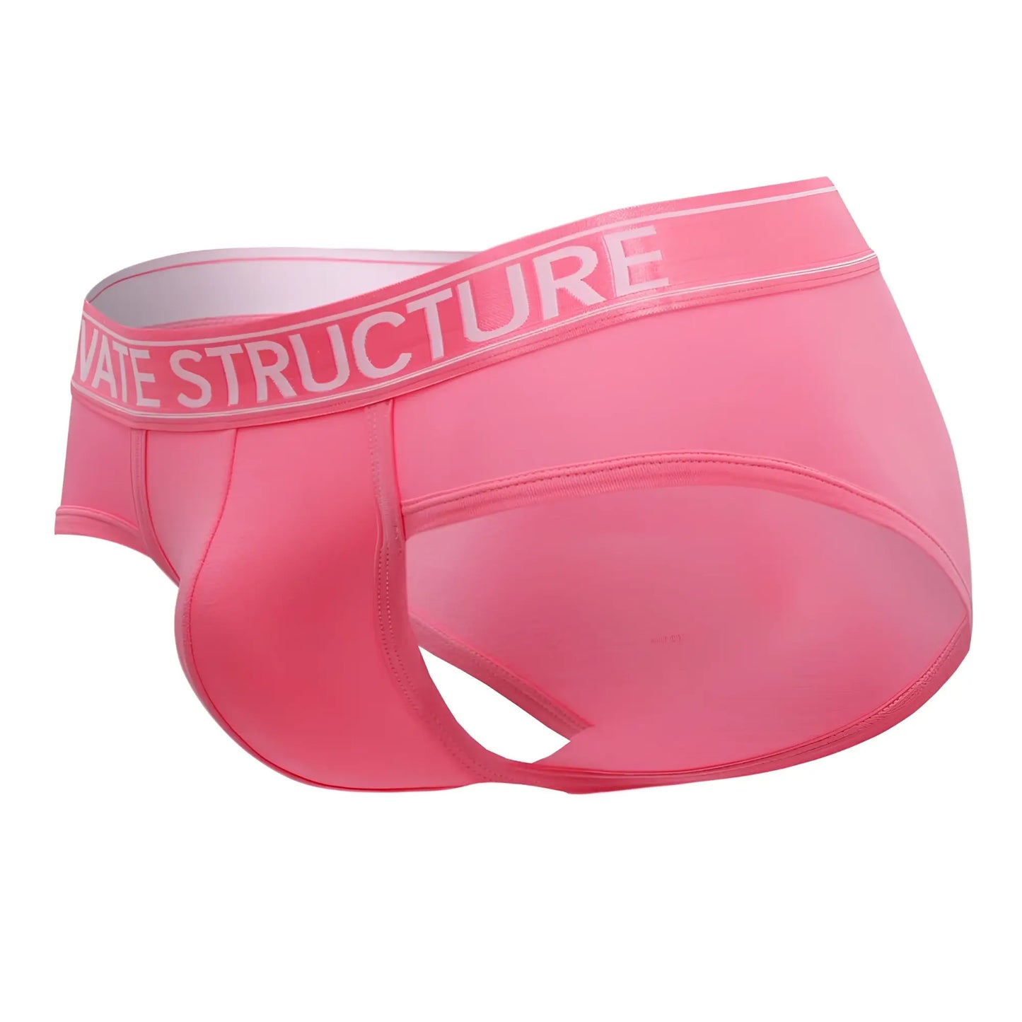 Pink men’s briefs with a white private structure waistband made from bamboo for comfortable everyday wear