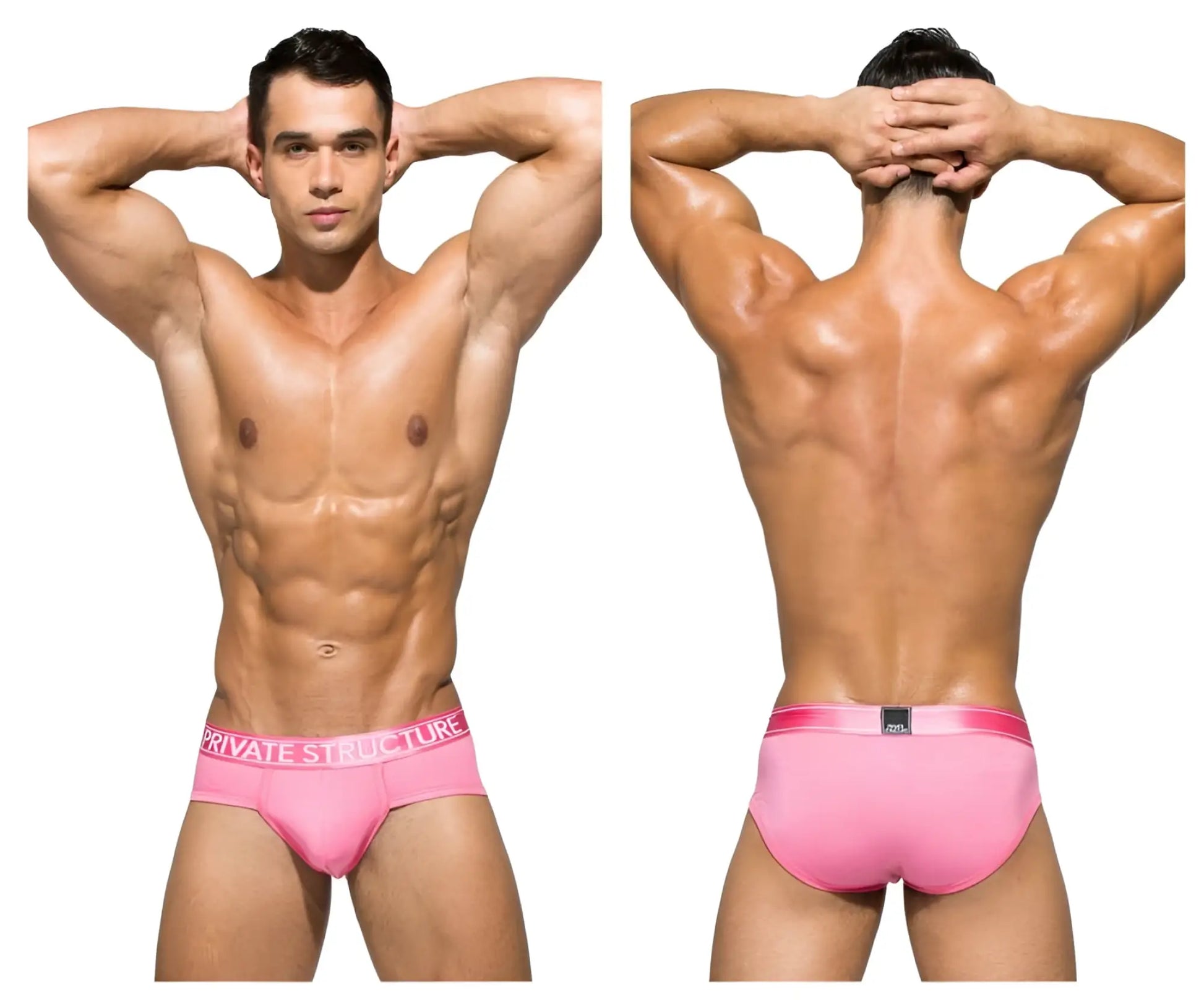 Pink private structure platinum bamboo contour briefs with branded waistband in blush color for men