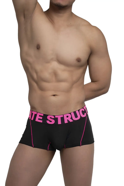 Black Private Structure PMUX4182 modality trunks boxer briefs with vibrant pink trim and bold waistband lettering