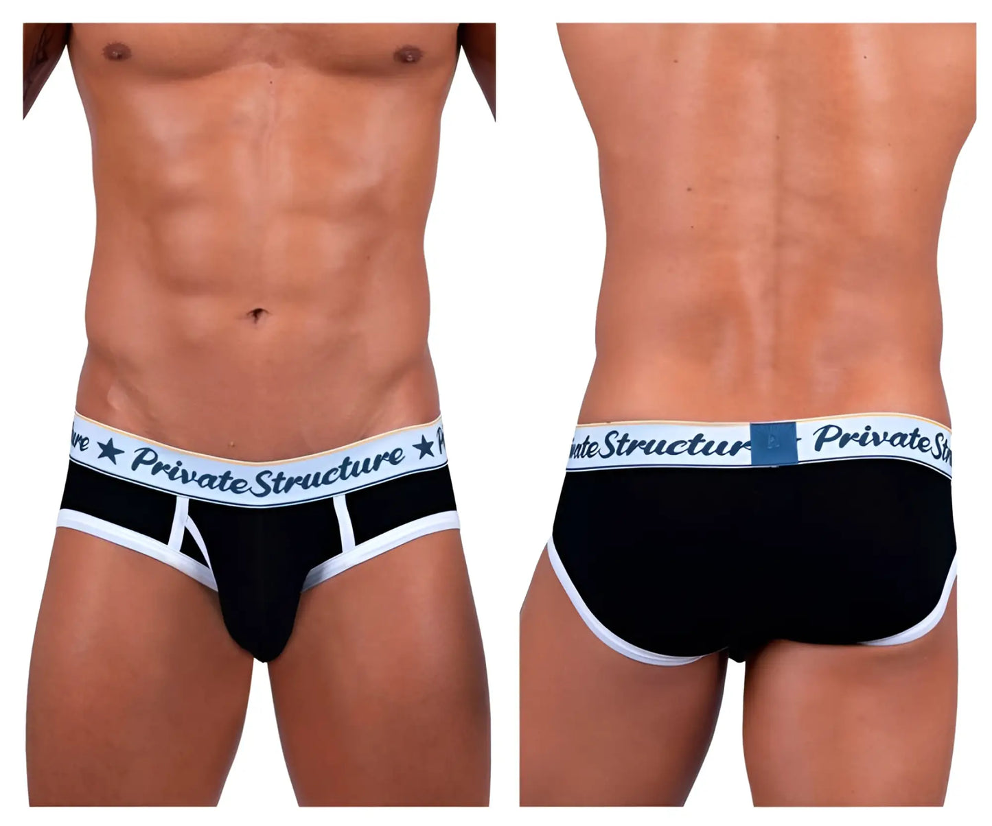 Black private structure scus4529 classic mid waist mini briefs with white trim and logo waistband in cotton blend