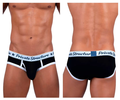 Black private structure scus4529 classic mid waist mini briefs with white trim and logo waistband in cotton blend
