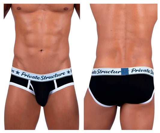 Black private structure scus4529 classic mid waist mini briefs with white trim and logo waistband in cotton blend