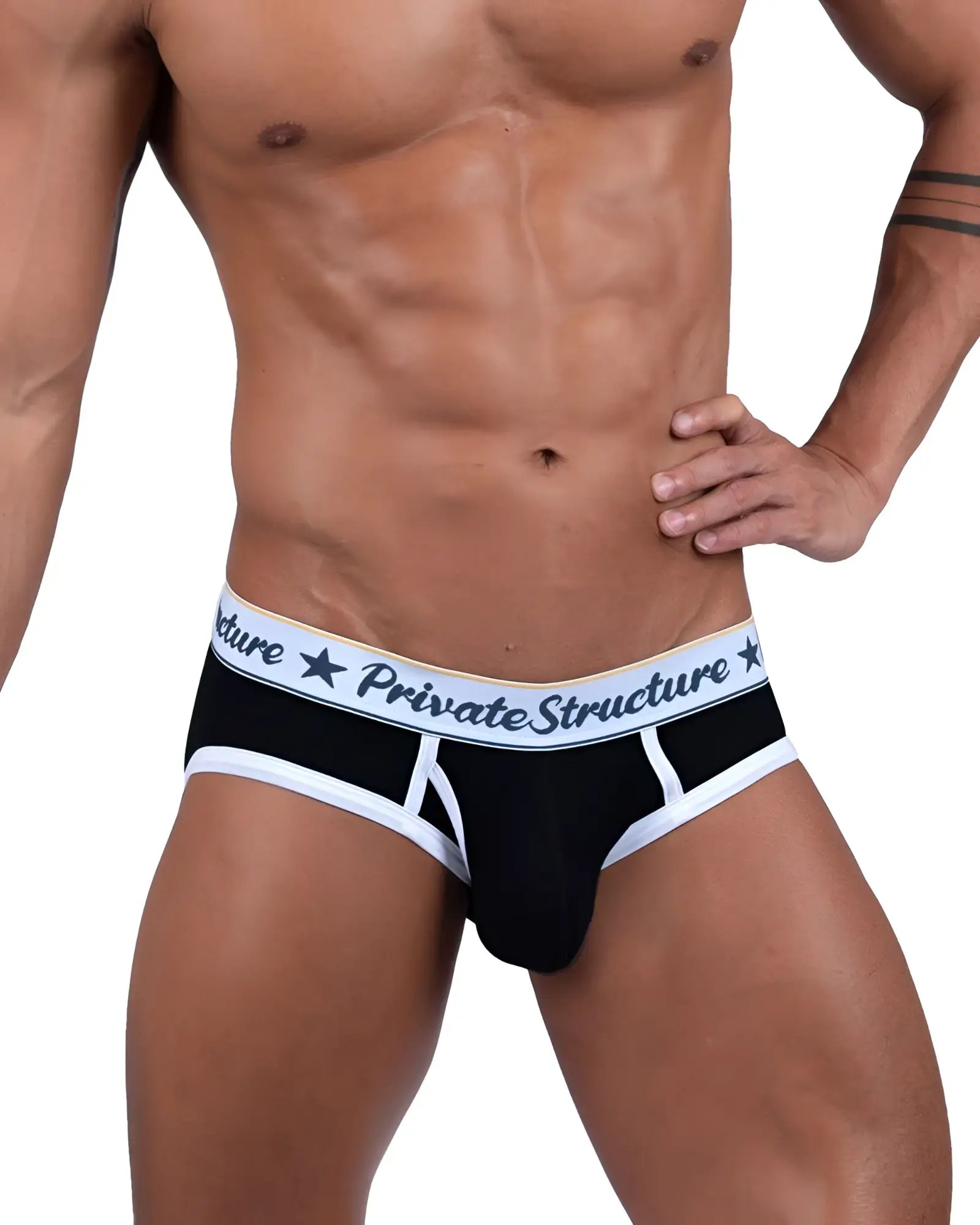 Black and white private structure classic mid waist mini briefs with branded waistband for comfortable wear