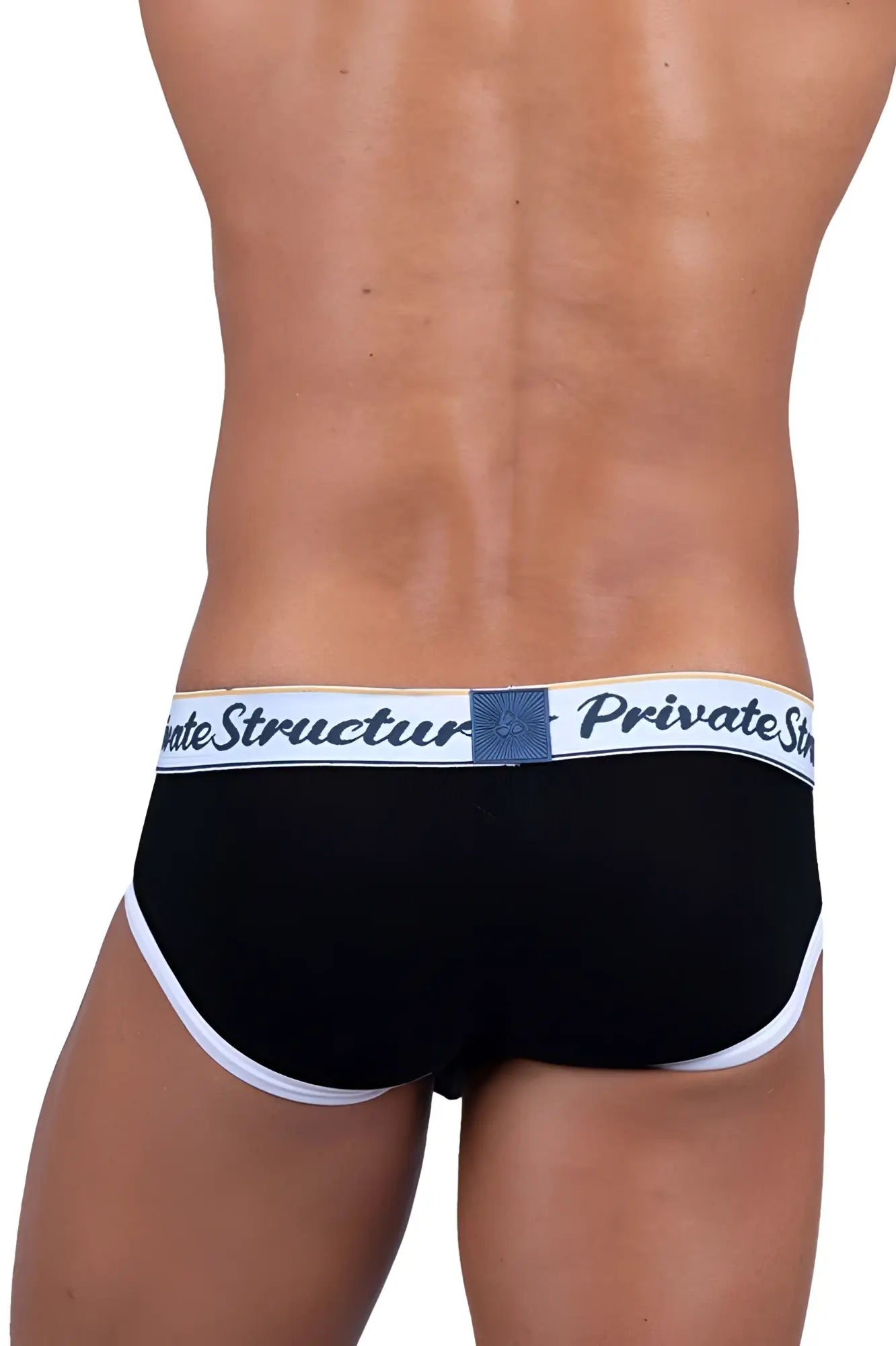 Black private structure scus4529 classic mid waist mini briefs with white trim and branded waistband logo