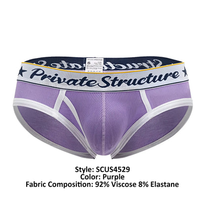Purple private structure scus4529 classic mid waist mini briefs with white and navy elastic waistband in black script