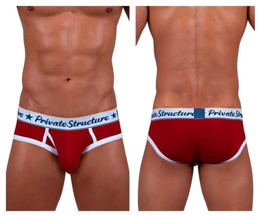 Red men’s briefs with white trim and private structure waistband classic mid waist mini briefs red color