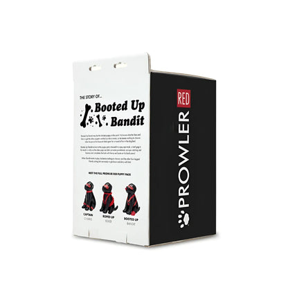 Black and red prowler red puppy booted up bandit box with three illustrated pup characters on the front