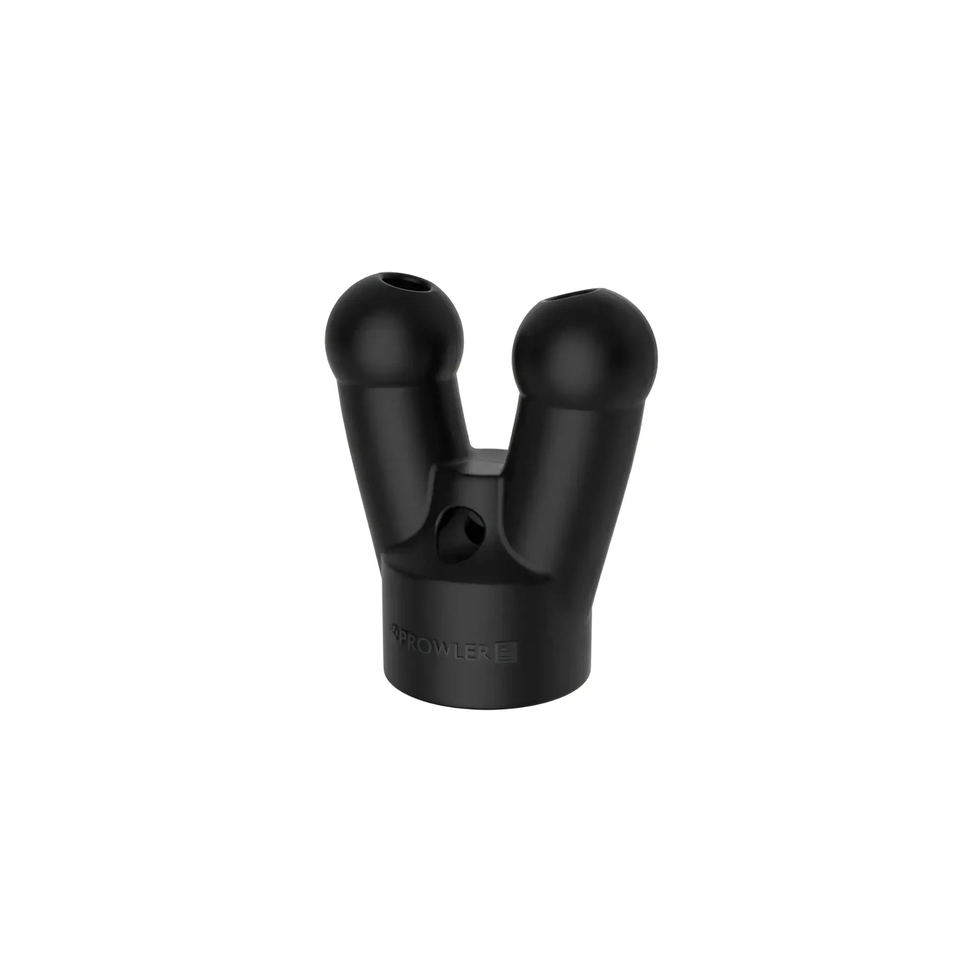 Black rubbery dual-ball mount adapter with matte finish and crowler engraving for prowler red topper the double cap