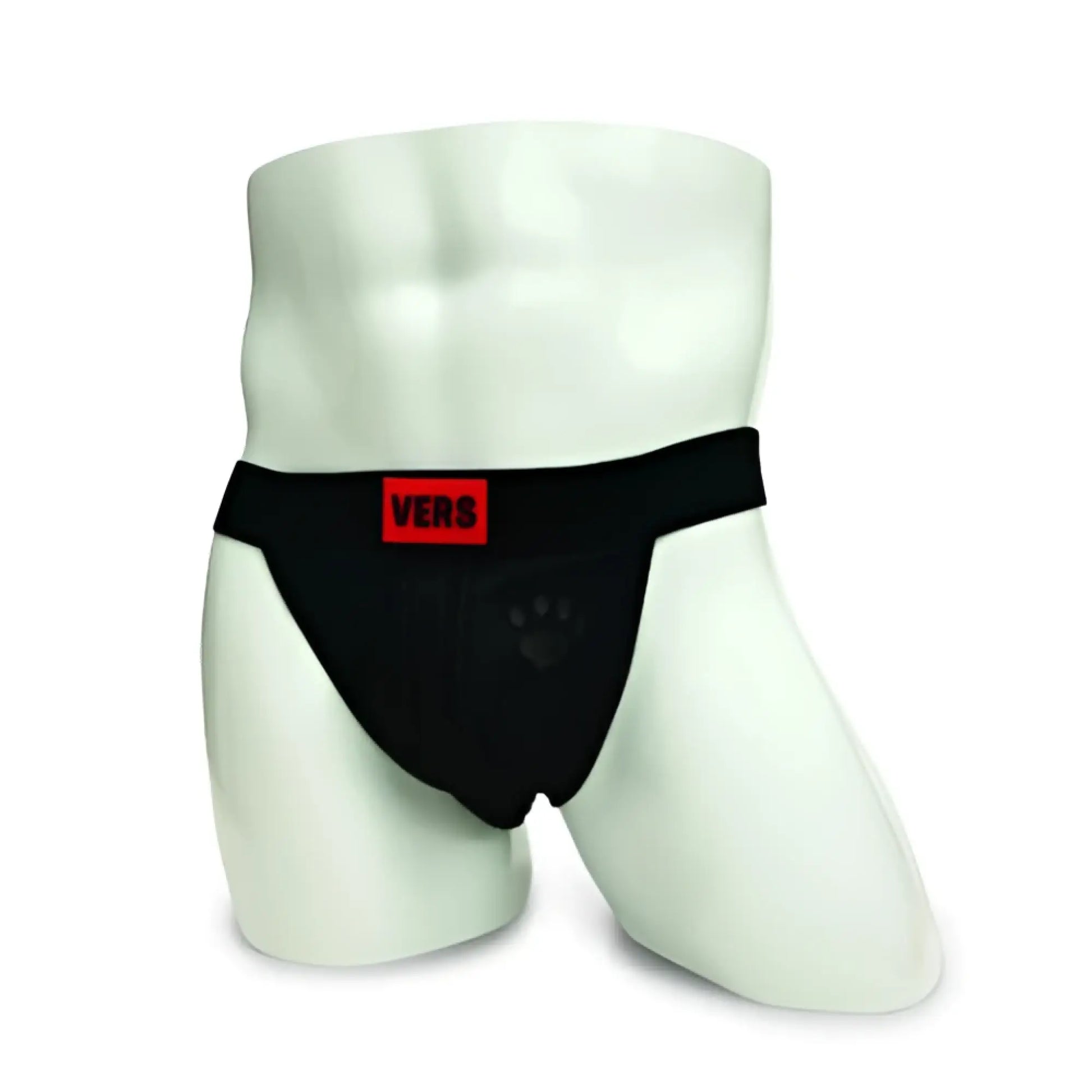 Black athletic briefs with red vers logo patch on waistband from prowler switch jockstrap collection