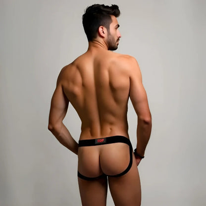Black ydp brand briefs with a red logo waistband from prowler switch jockstrap collection for active support