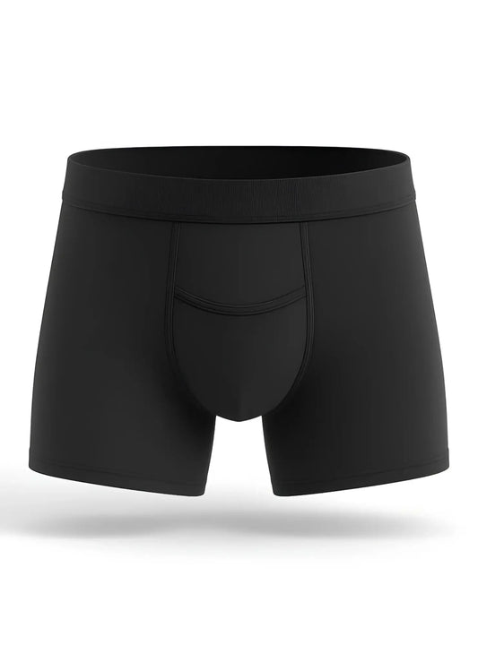 Black men’s boxer briefs with contoured pouch and elastic waistband in cotton purecomfort cotton trunk design
