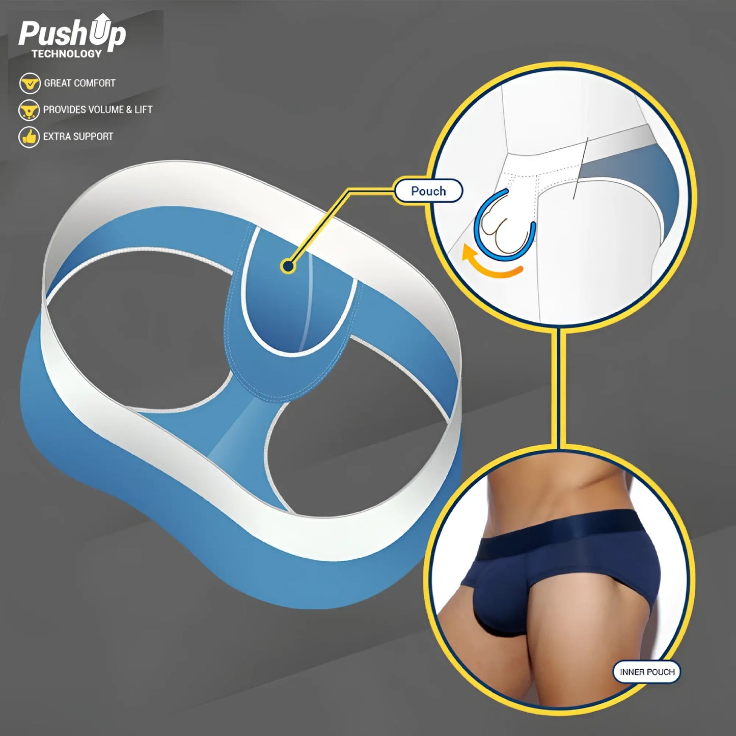 Blue and white push-up mesh jockstrap men’s underwear with inner pouch for volume and lift