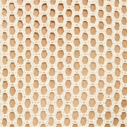 Off-white raw crochet t-shirt featuring breathable mesh fabric with a consistent hexagonal pattern