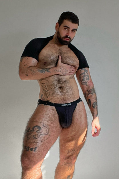 JJ Malibu Men's On-Display Jockstrap w/ Buckled Waistband - Black