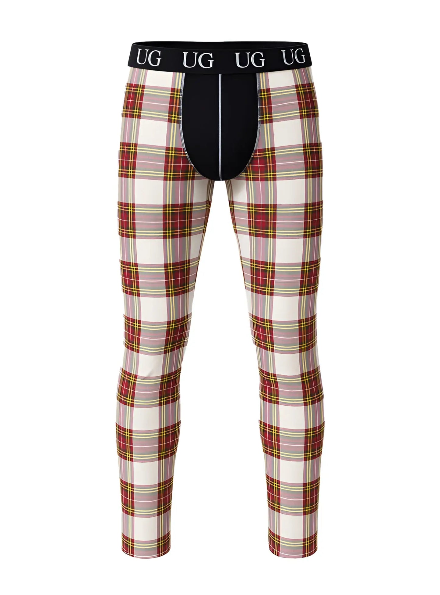 Relax contrast leggings with plaid pattern, black waistband featuring ug logo, and matching black inner panel