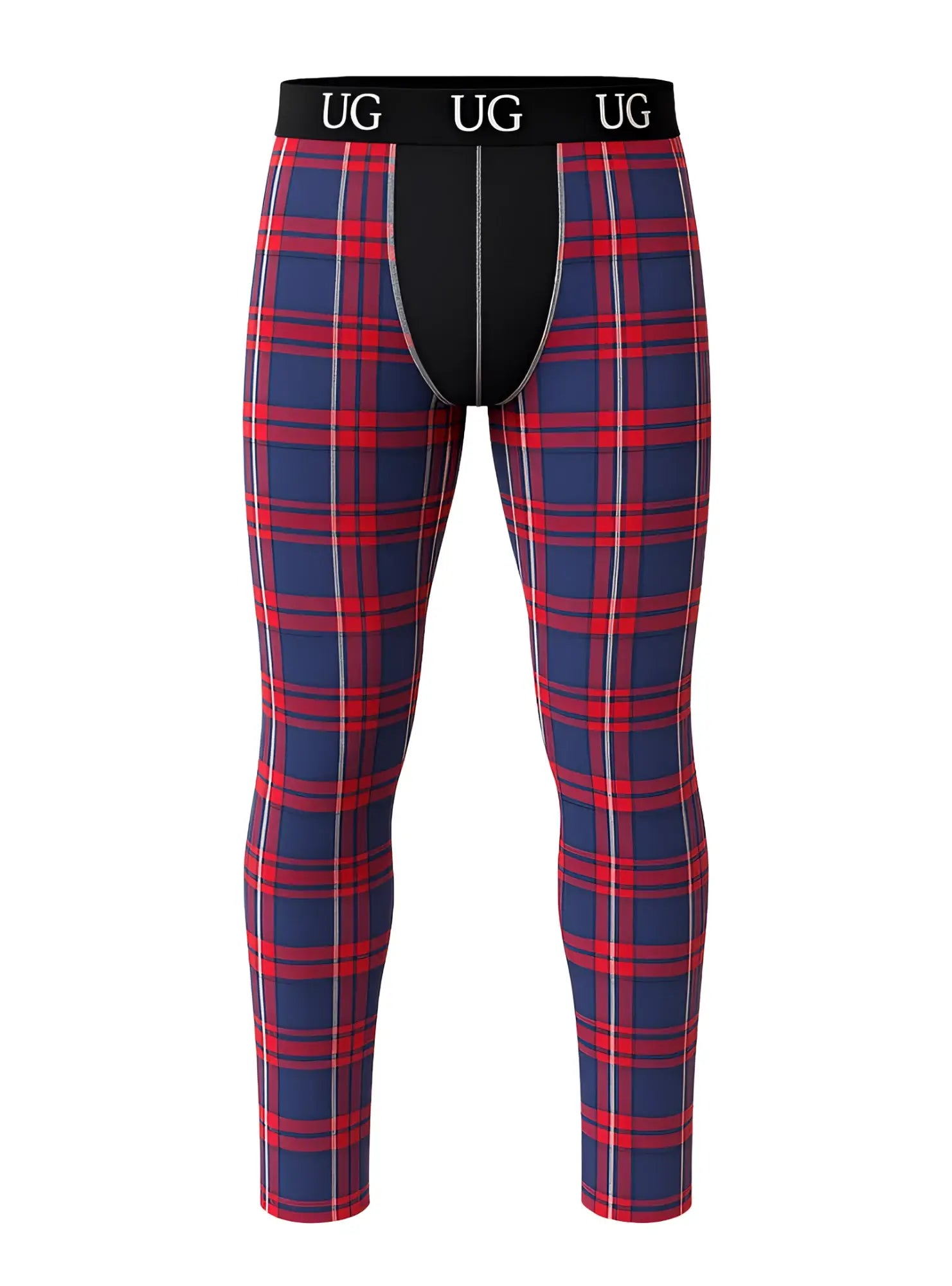 Relax contrast leggings in red and navy blue plaid with black waistband featuring the ug logo for casual wear