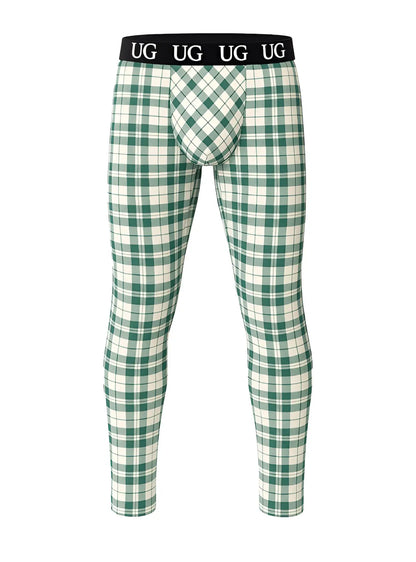 Relax leggings green and white plaid underwear pants with black waistband featuring ug brand logo