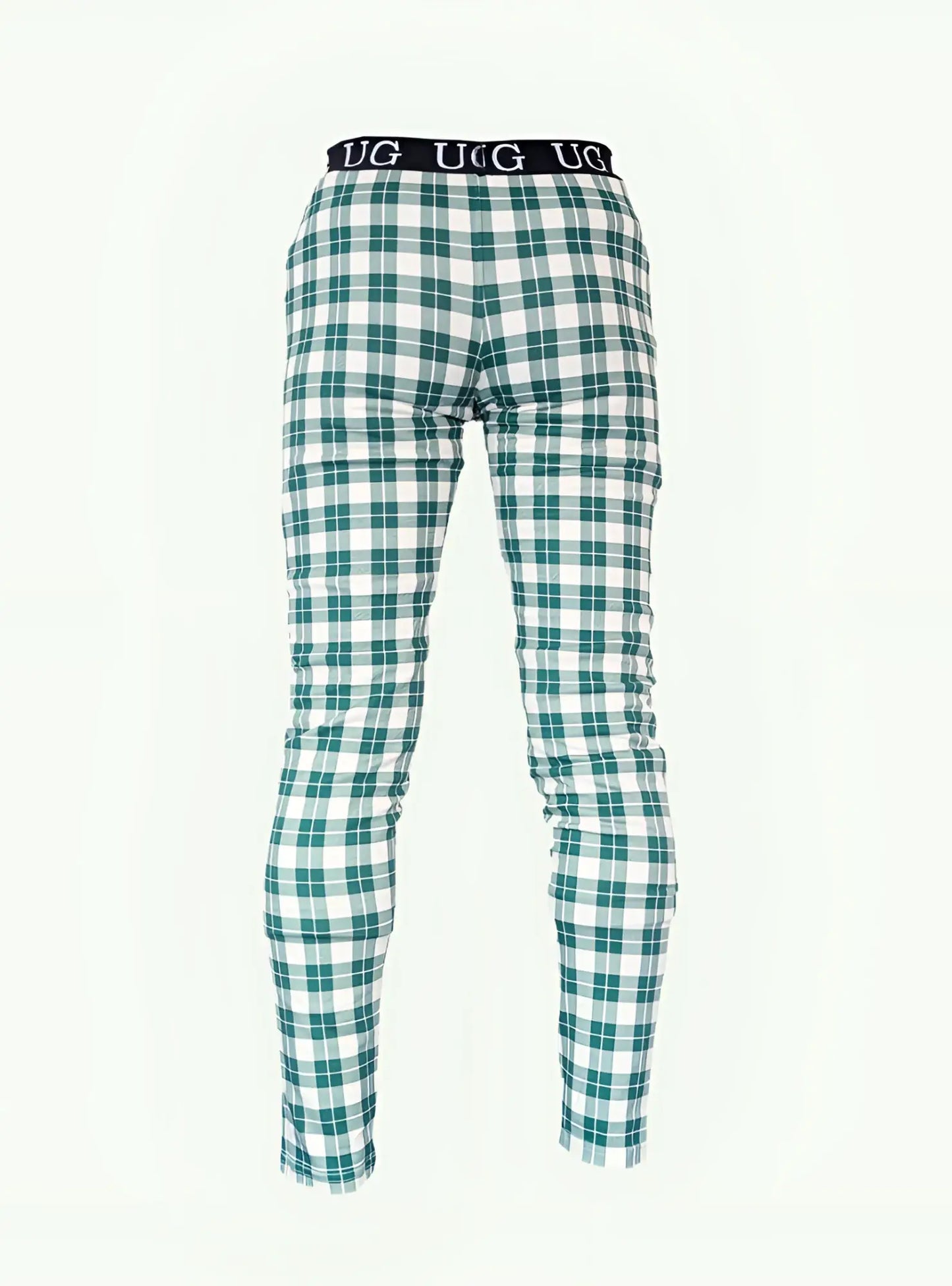 Green and white plaid ugg men’s relax leggings with black waistband featuring the brand logo