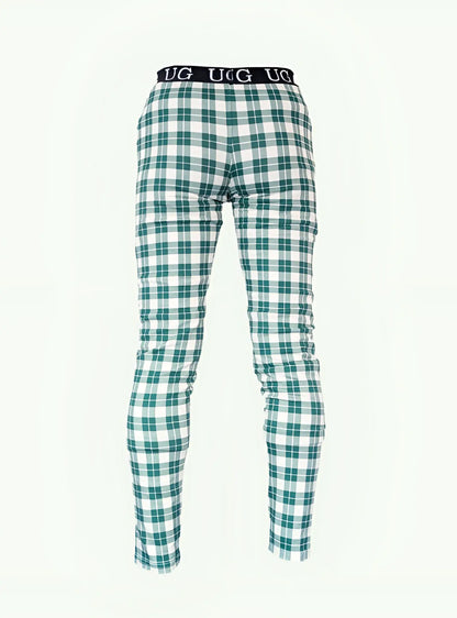 Green and white plaid ugg men’s relax leggings with black waistband featuring the brand logo