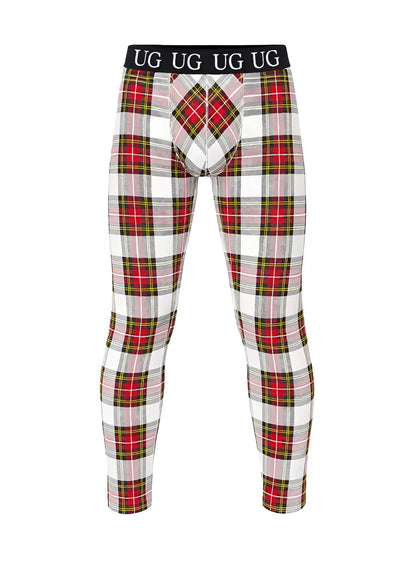 Red white and green plaid patterned ug underwear with black waistband and logo featured in relax leggings product image