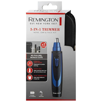 Blue and black Remington 3-in-1 nose ear and face trimmer with stainless steel blades model NE118AU one size