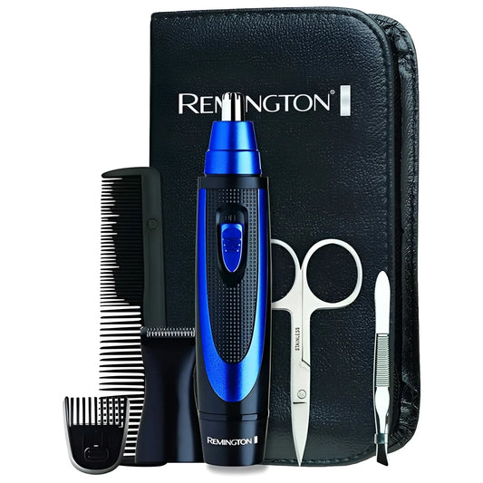 Remington 3-in-1 trimmer nose ear and face kit blue and black with textured grip and metallic tip size one size