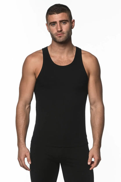 Black sleeveless rib modal tank top with a simple fitted design ideal for casual wear