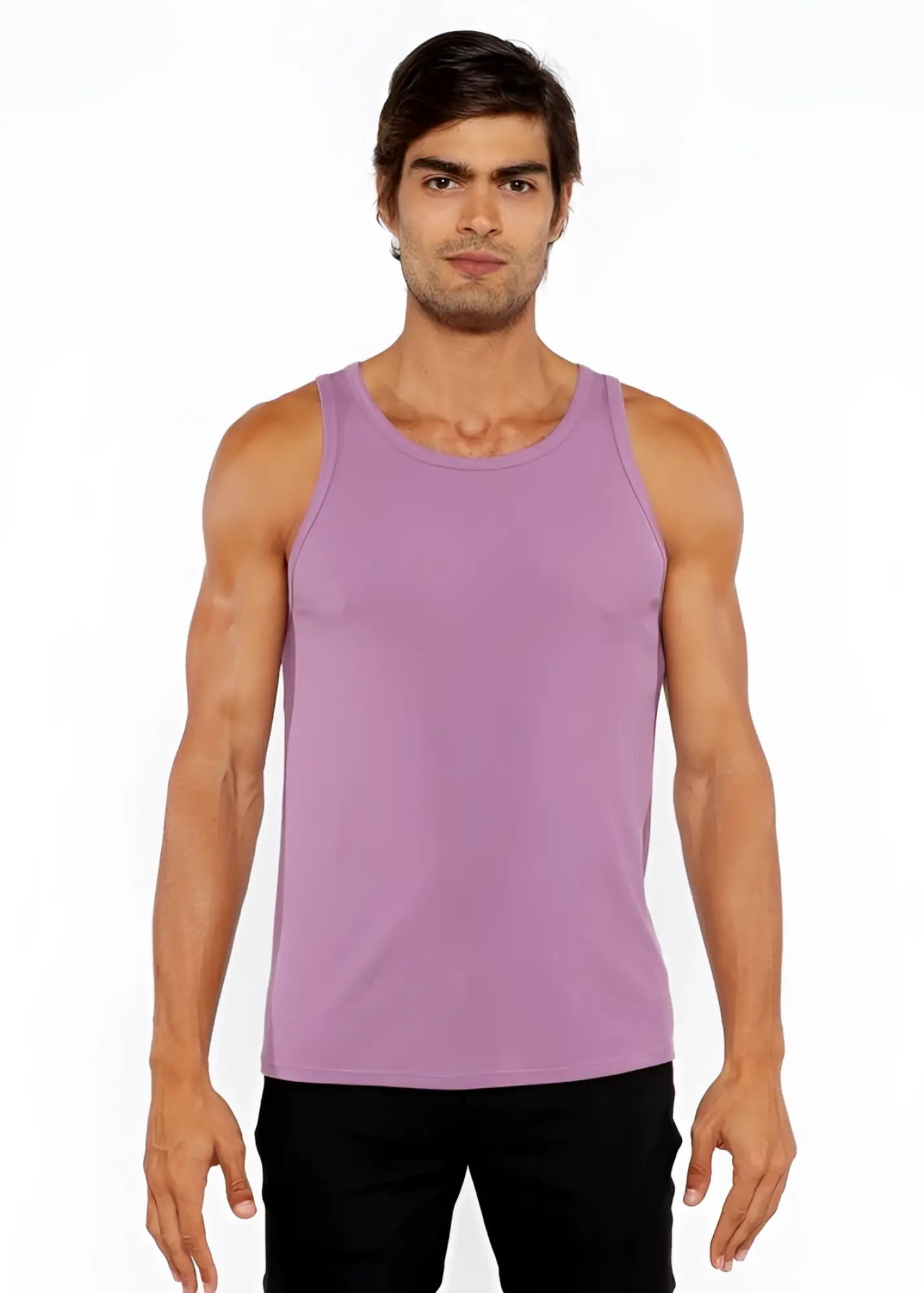 A soft lavender rib modal tank top with sleeveless design and round neckline made of smooth fabric