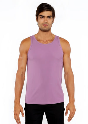A soft lavender rib modal tank top with sleeveless design and round neckline made of smooth fabric