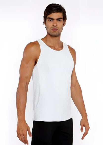 White rib modal tank top with a simple fitted design and sleeveless style perfect for casual wear