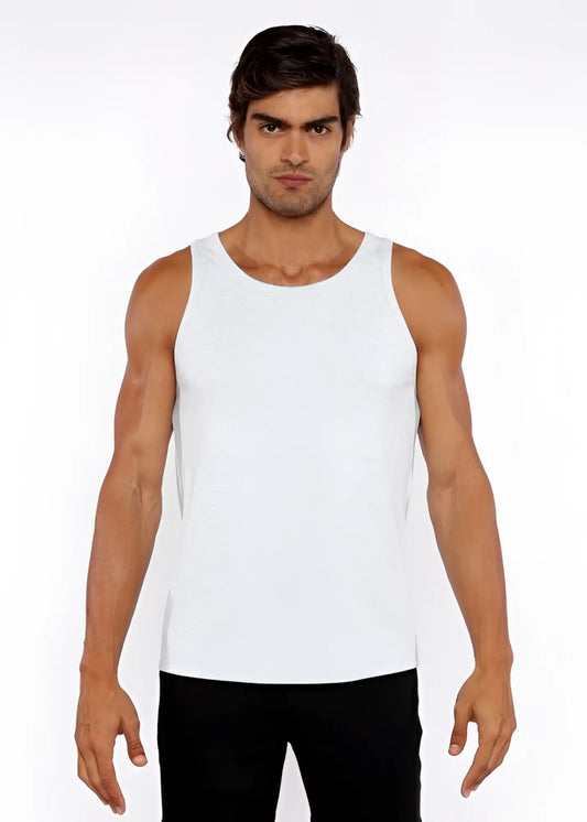 White rib modal tank sleeveless top with round neckline and relaxed fit perfect for casual wear