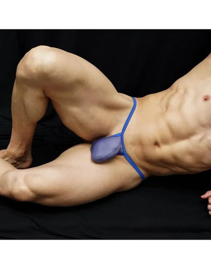 Grape ribbed G-string thong underwear by Arroyman featuring a minimal design and elastic waistband shown on a model.