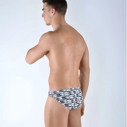 Black and white patterned swim trunks with abstract design from Roberto Lucca Matteo bikini swimwear size L