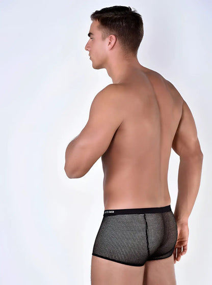 Roberto Lucca mesh trunk underwear black with subtle grid pattern black mesh briefs with solid waistband size L