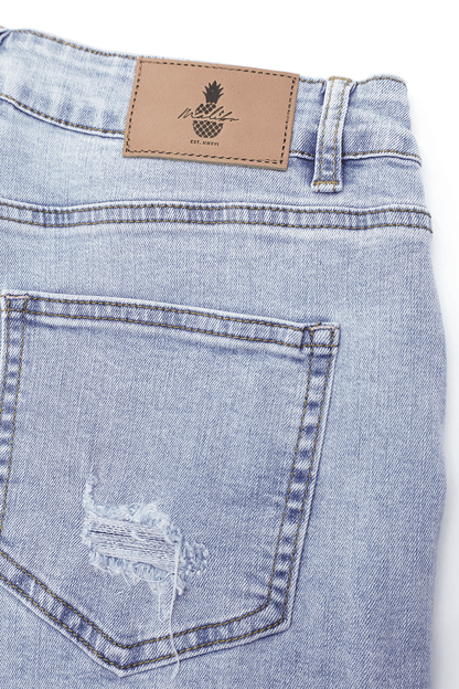 JJ Malibu Men's Rockstar Raw Cut 2.5" Denim Short Shorts - Capri Blue