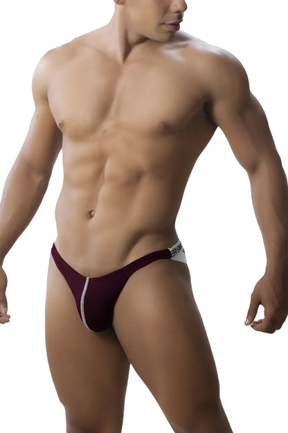 Maroon and white roger smuth rs018-1 jockstrap with a sleek form-fitting design and athletic briefs style
