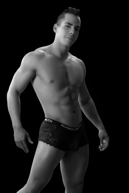 Bordeaux roger smuth rs035 trunks men’s underwear with black lace trim and rogers branded waistband