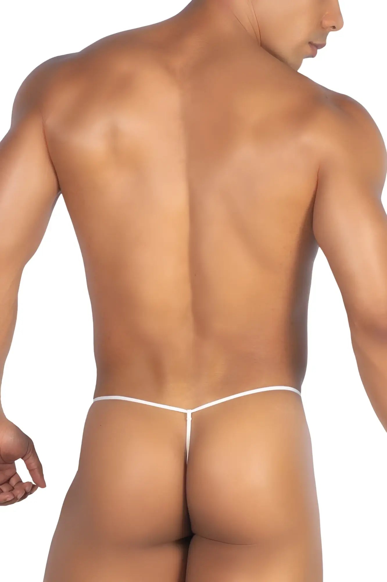 White thong with thin seamless elastic waistband by roger smuth rs068 showcasing front side design