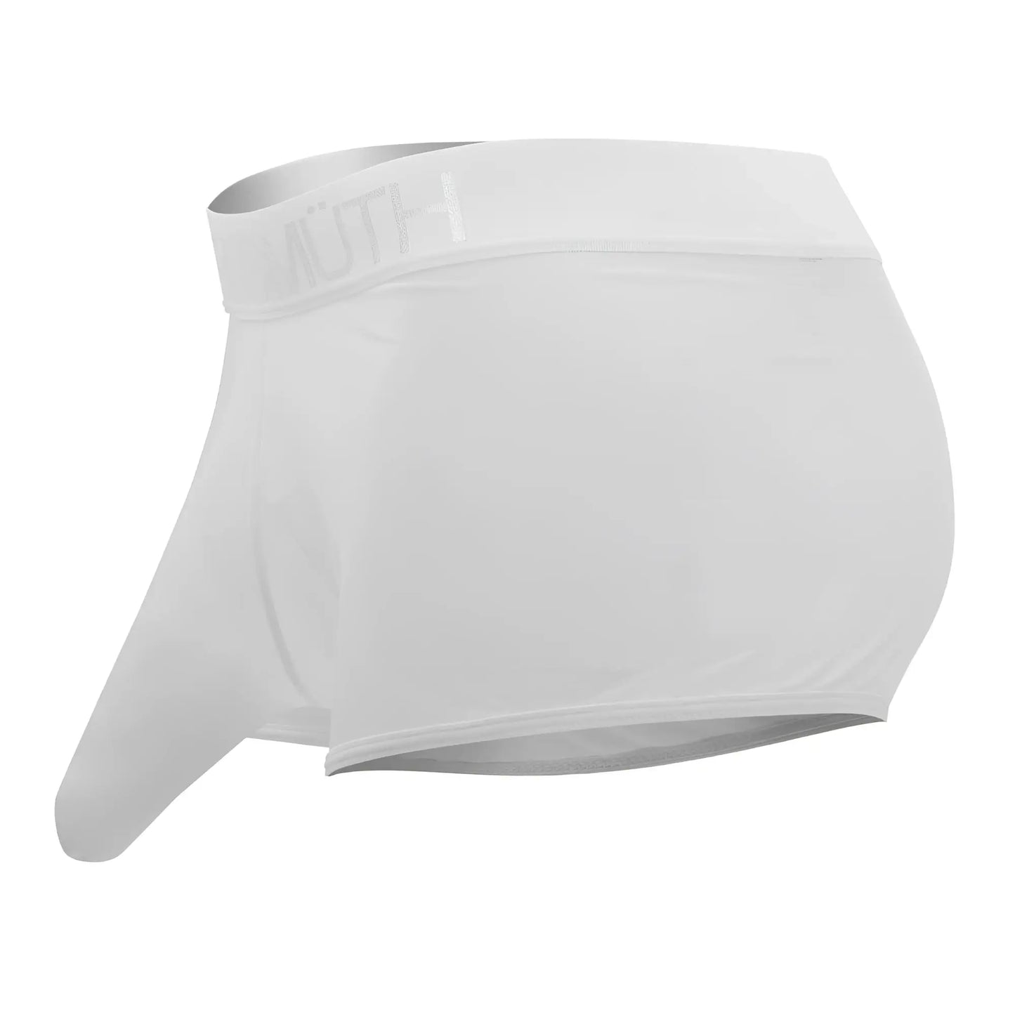 White mens roger smuth rs072 trunks in white with silver waistband featuring subtle autf branding