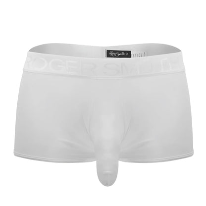 White Roger Smith RS072 trunks in smooth form-fitting fabric with subtle branding on the waistband